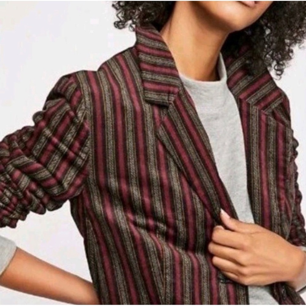 Free People B Line Velvet Blazer SM Red Combo Stretch Preppy Whimsygoth Academia